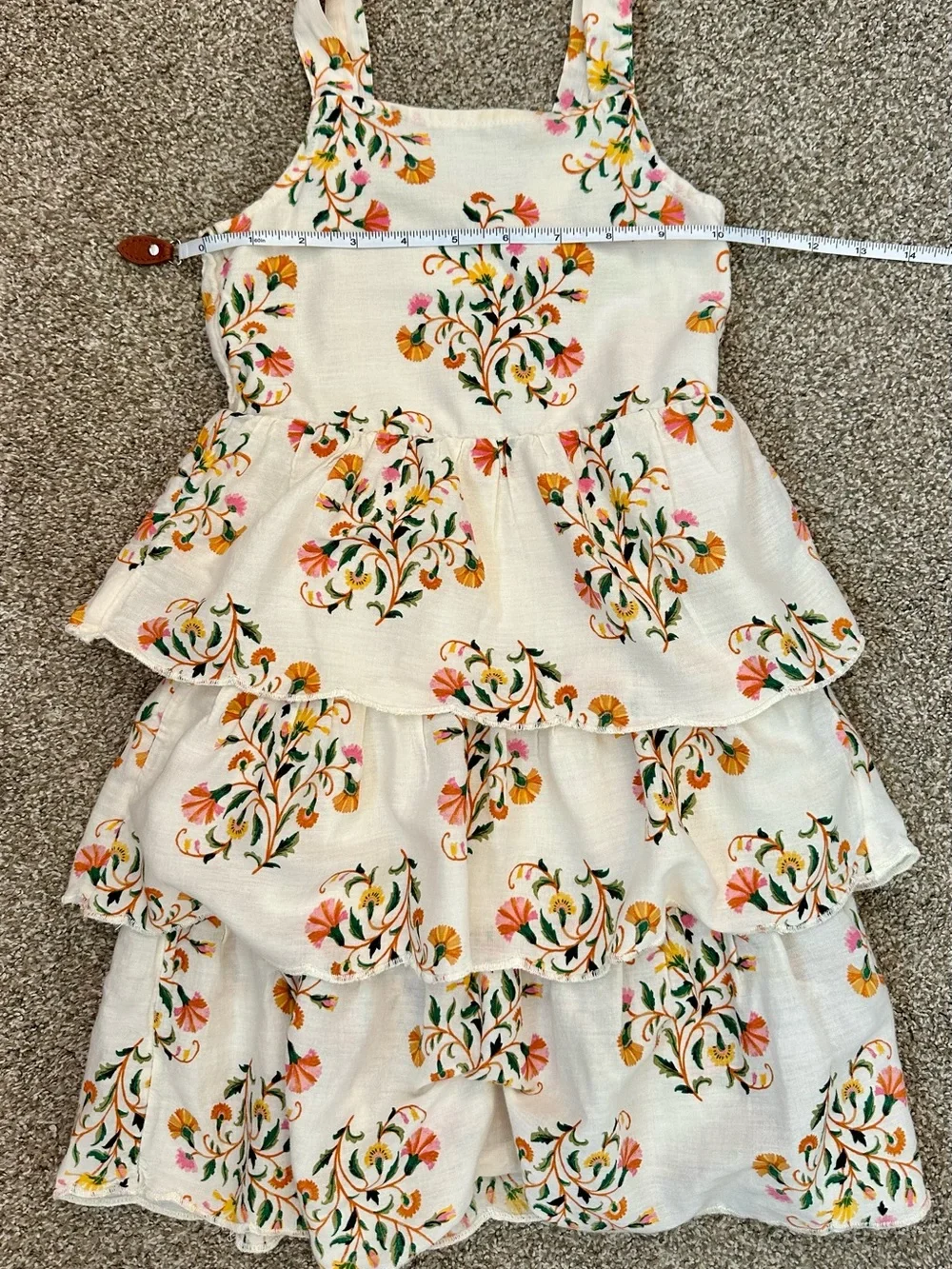 Old Navy Girls Dress XS Sleeveless Tiered Floral Sleeveless Cream Garden Girl